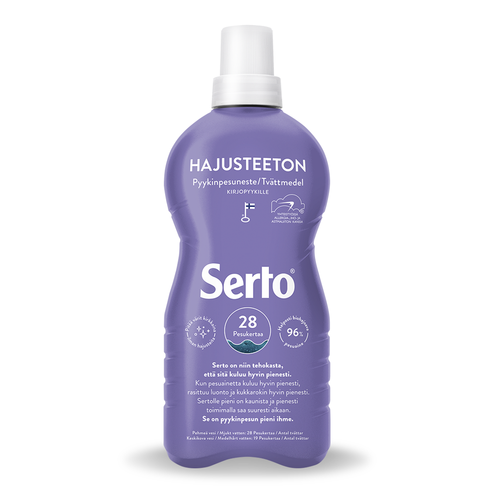 Serto hajusteeton pyykinpesuneste 750ml pullo.